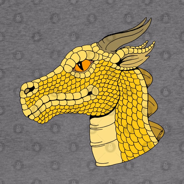 Gold Dragon Head in Profile by AzureLionProductions